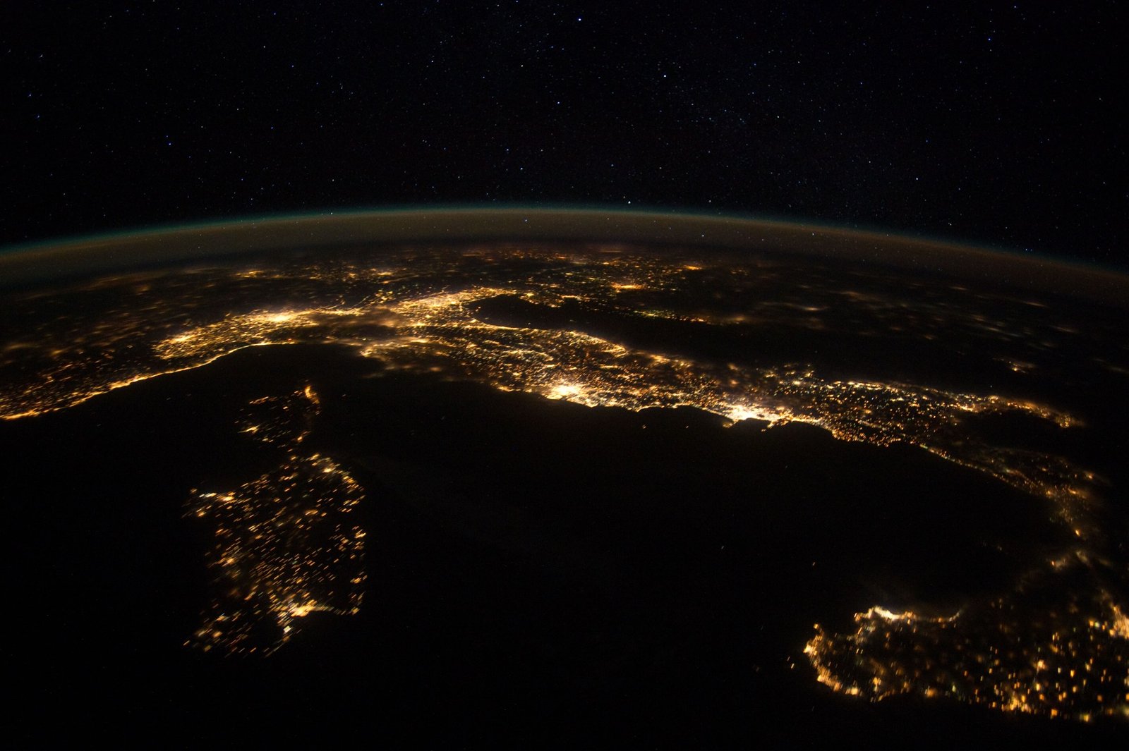 Europe at night from the International Space Station, with Italy at the centre